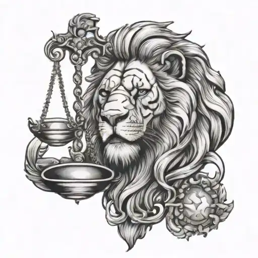 lion head biting scales of justice