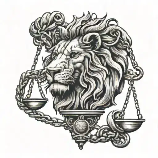 lion head biting scales of justice - Variation 2
