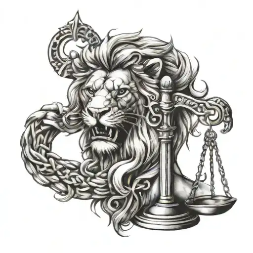 lion head biting scales of justice - Variation 4