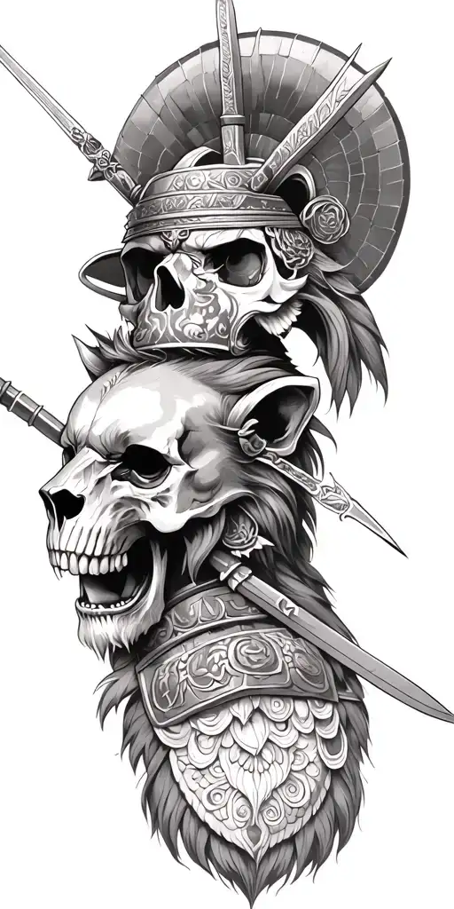 Skull Lion And Samurai warrior - Variation 2