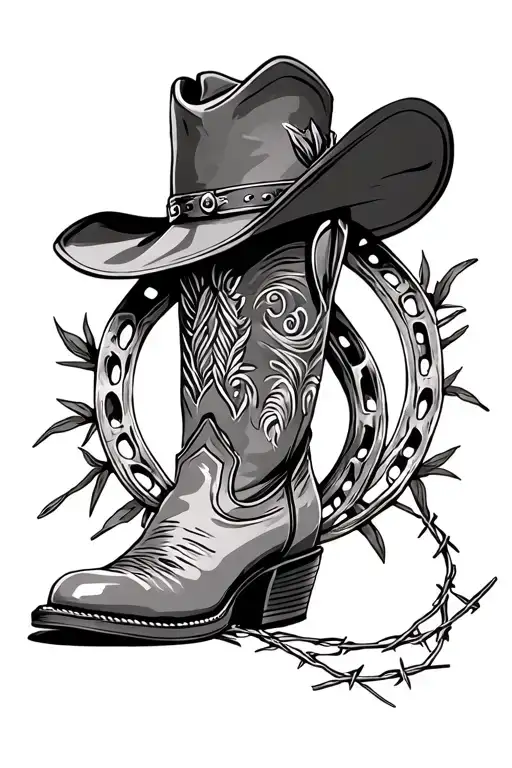 horseshoe cowboy boot,hat and barbwire vines - Variation 3