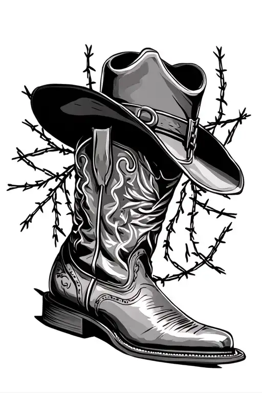 horseshoe cowboy boot,hat and barbwire vines - Variation 4