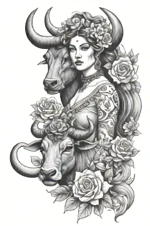 taurus goddess with bull and flowers