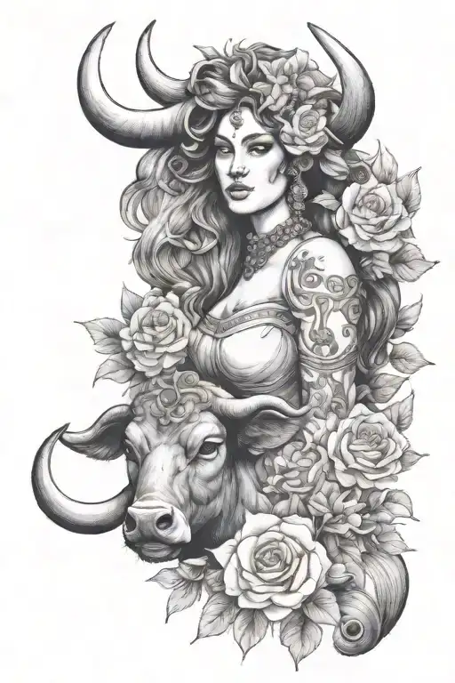 taurus goddess with bull and flowers - Variation 2