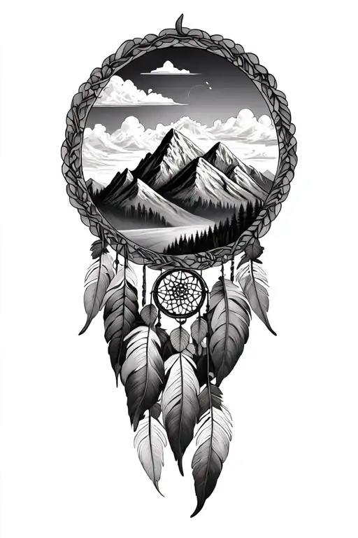 mountain landscape and dream catcher