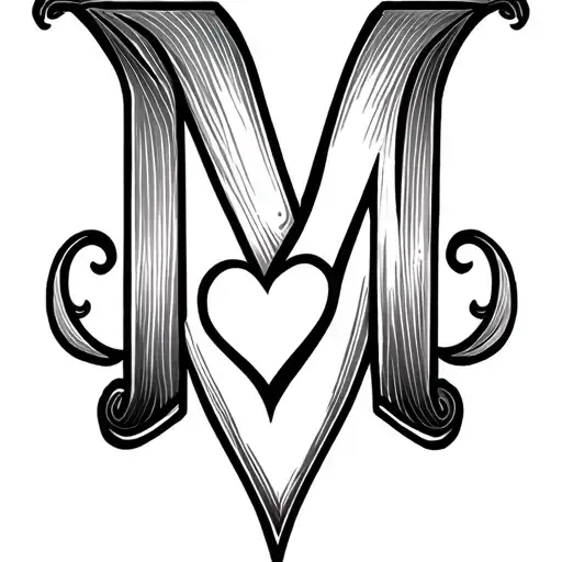cursive letter M with a heart underneath