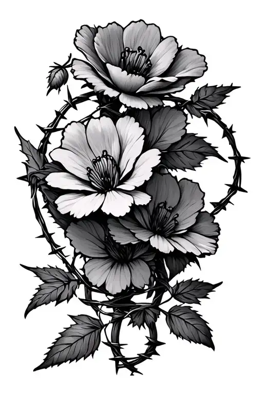 flowers barbed wire wrapped - Variation 2