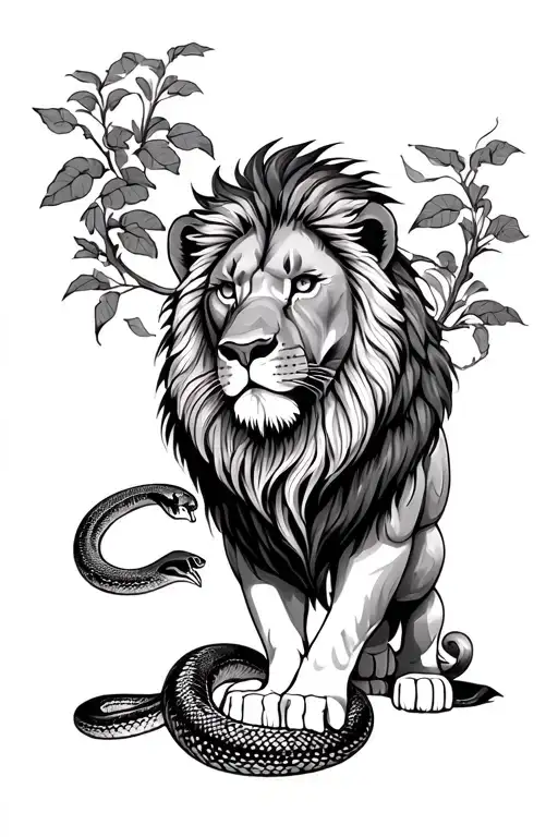 a lion with a snake - Variation 2