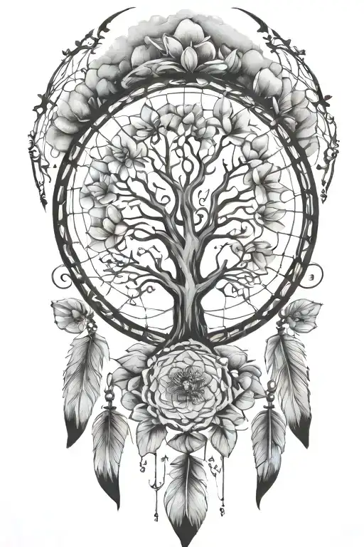 life tree dream catcher lotus flower - Variation 2