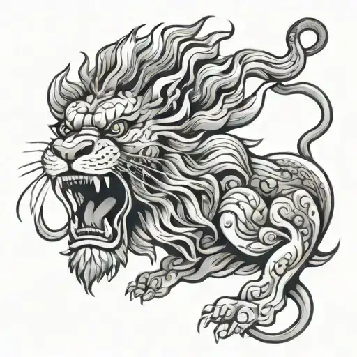 Chinese lion roaring