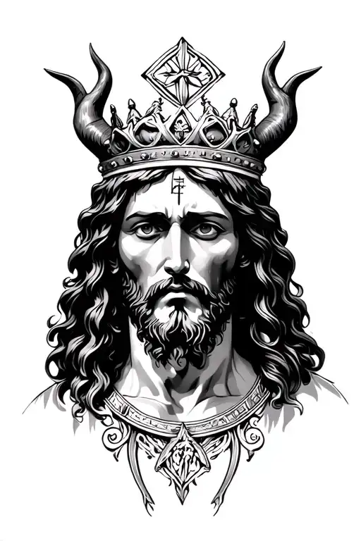 Jesus Christ with Thorne crown and devil horns realism - Variation 2