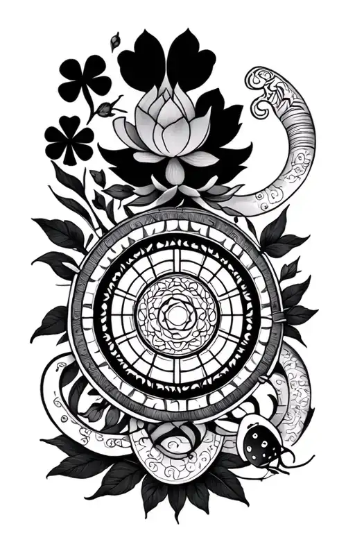 Kalash, Shri Yantra, Dharma Wheel, Lotus, Bamboo, Semicolon, Four-leaf Clover, Horseshoe, and Ladybug