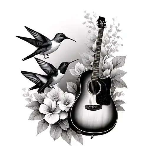 two hummingbirds and a martin acoustic guitar - Variation 3