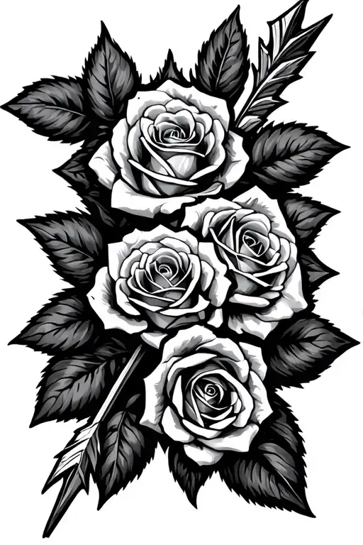 arrow and 3 intertwined roses