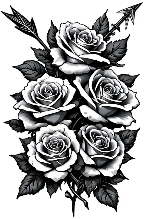 arrow and 3 intertwined roses - Variation 2