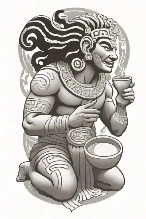 mayan god itzamná kneeling praying holding a cup