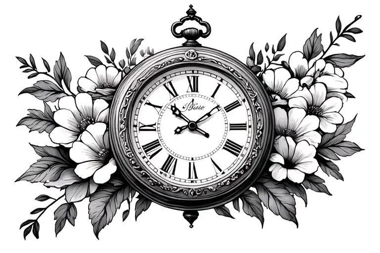 Watch with flowers and datasum old clock (symbol of time and memories) with the pointers pointing to time