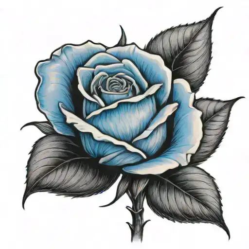 long stem rose bud two blue buds - Variation 4