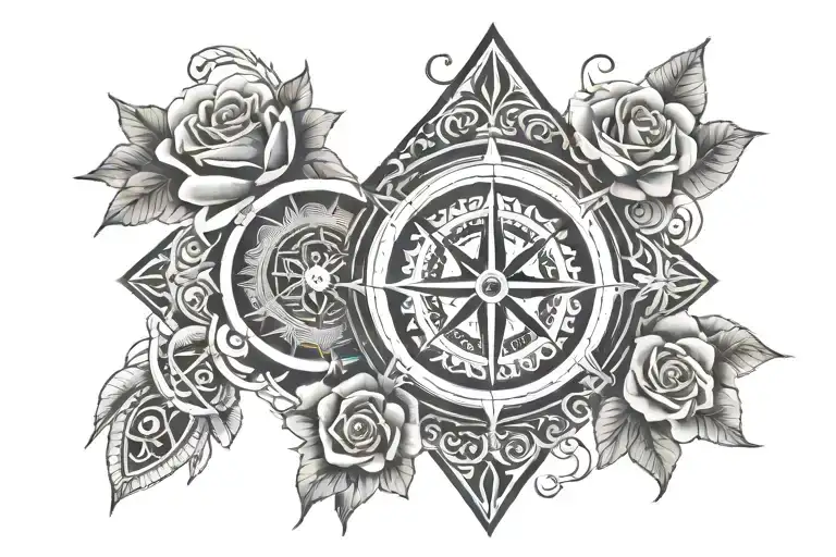 polynesian diamond and rose and compass surrounded - Variation 2