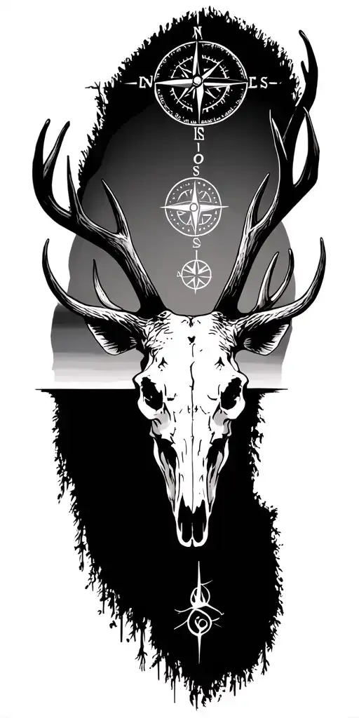 nature, sunset, compass, elk skull - Variation 2