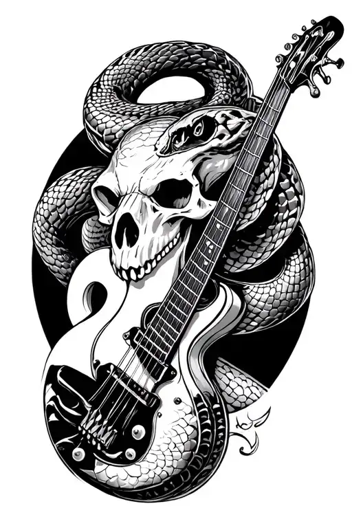 realistic snake skull with guitar merging - Variation 2
