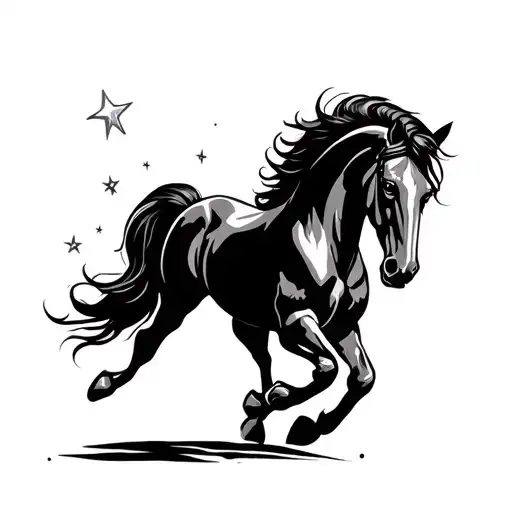 A graceful horse with a graceful stance, its hind legs turning into stars