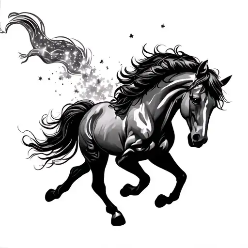A graceful horse with a graceful stance, its hind legs turning into stars - Variation 2