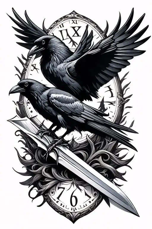 crows, sword, time, storm - Variation 2