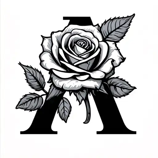 letter A incorporated with a rose - Variation 2