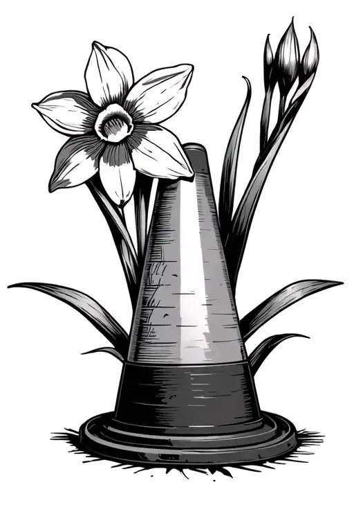 traffic cone with daffodil