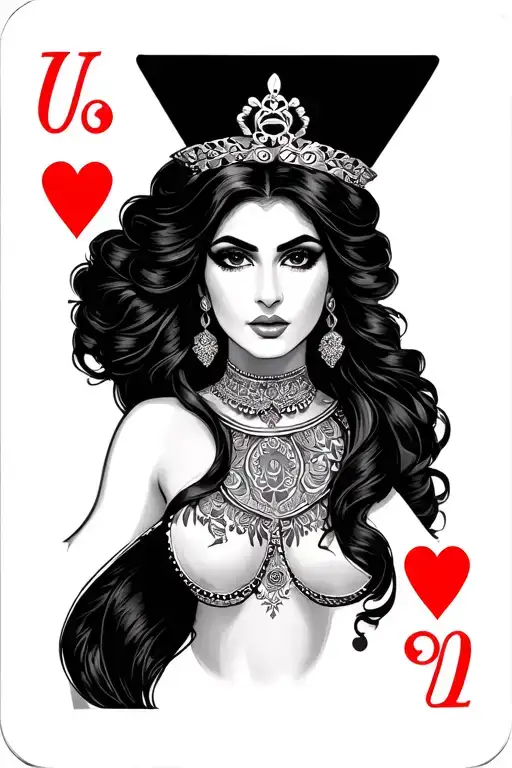 Queen of hearts card with Mexican American woman
