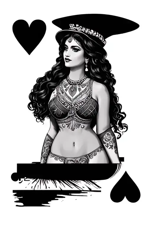 Queen of hearts card with Mexican American woman - Variation 2
