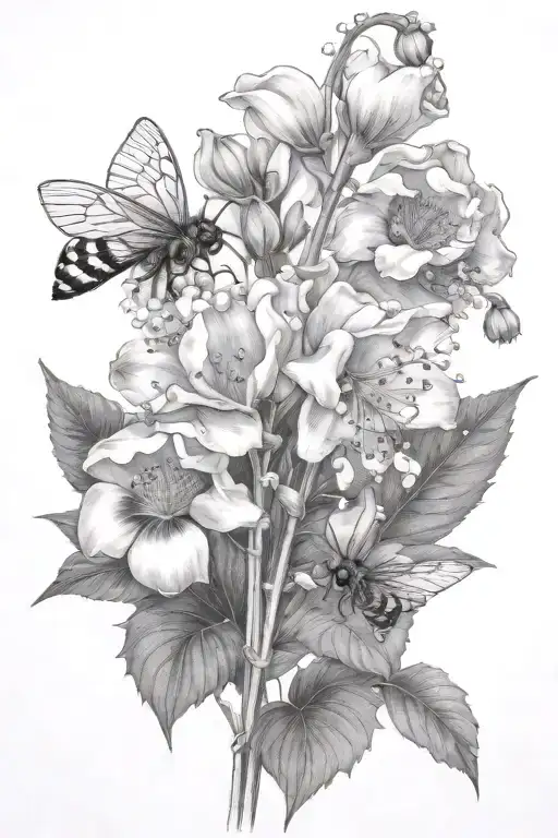 lily of the valley poppy flowers bloominwith bee flying towards living - Variation 4