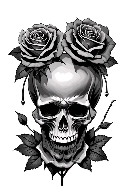 horror skull, roses - Variation 2