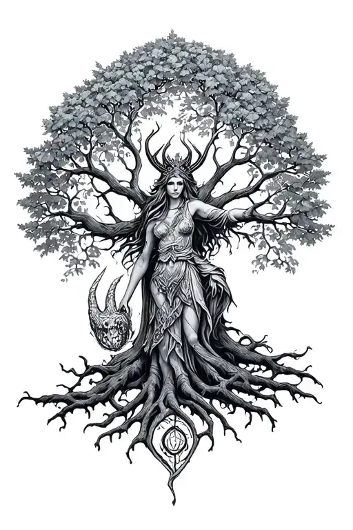 freya norse goddes growing together ygg drasil tree - Variation 2