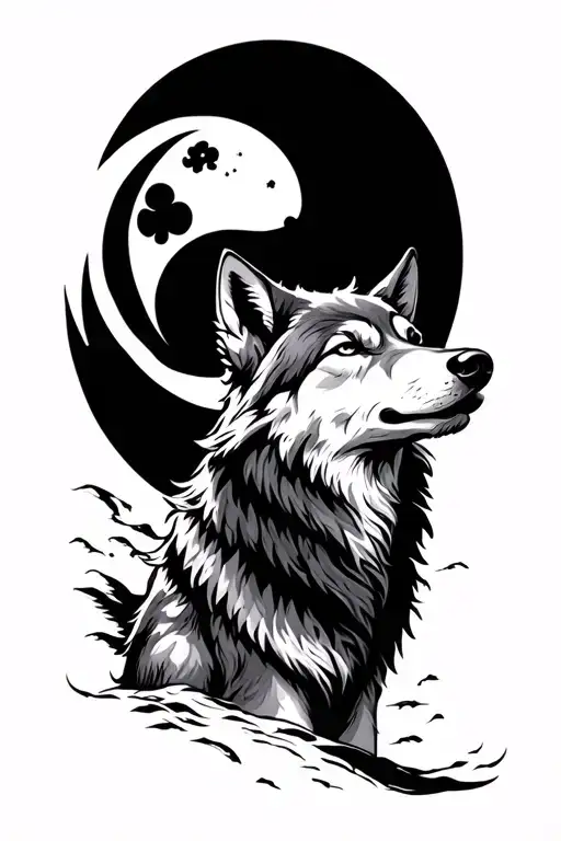 wolf with moon surrounded