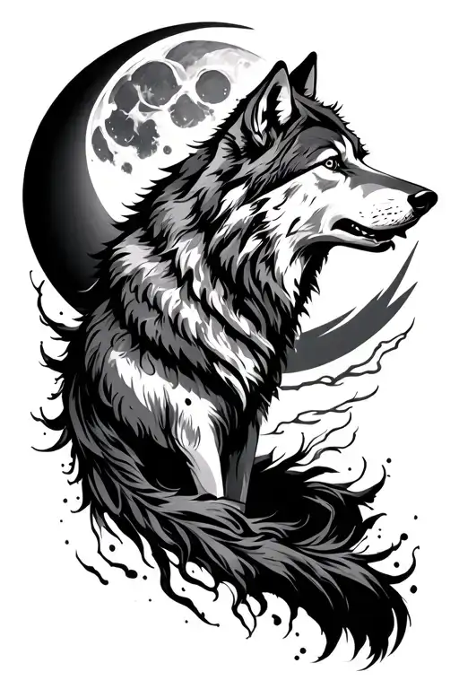 wolf with moon surrounded - Variation 2