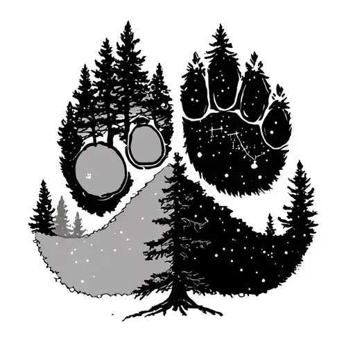 Bear Paw, with a tree half winter half spring, and the ursa minor constellation - Variation 3