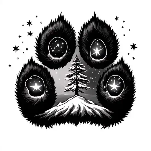 Bear Paw, with a tree half winter half spring, and the ursa minor constellation - Variation 4