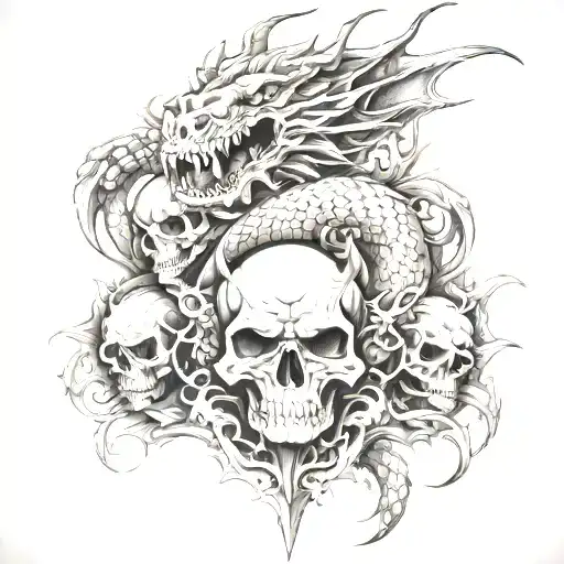 dragon and skulls - Variation 6