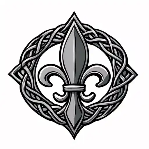 Fleur de Lis with celtic knot background black - Variation 11
