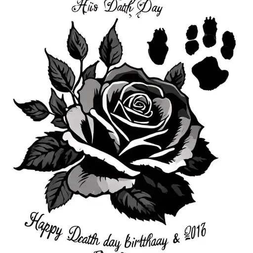 roses and dogs pawprint and his name and birthday day and death date 