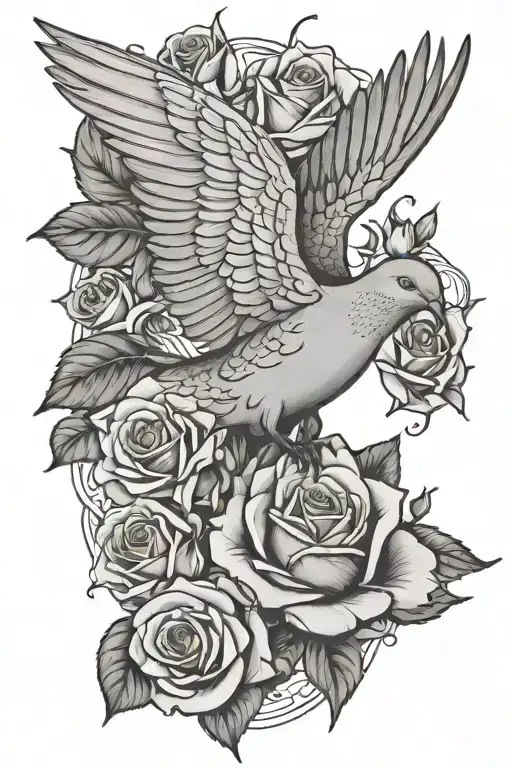 morning dove and roses