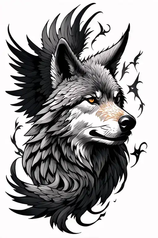 phoenix & wolf sleeve tattoo