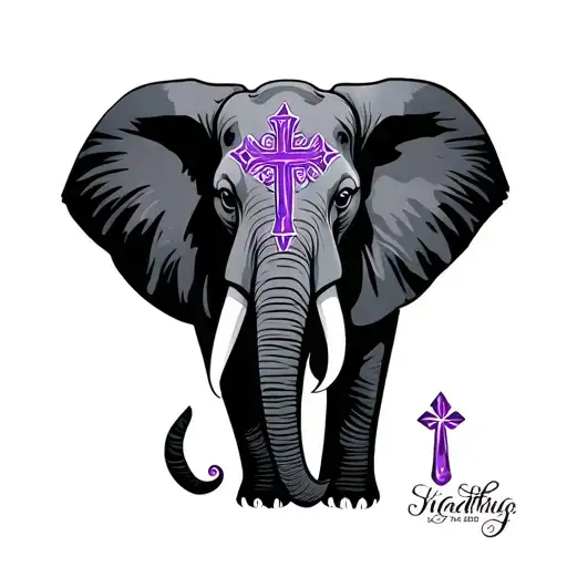 Elephant, cross, and semi-colon (teal and purple) - Variation 2