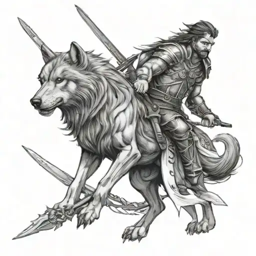 warrior and sword and wolf - Variation 3