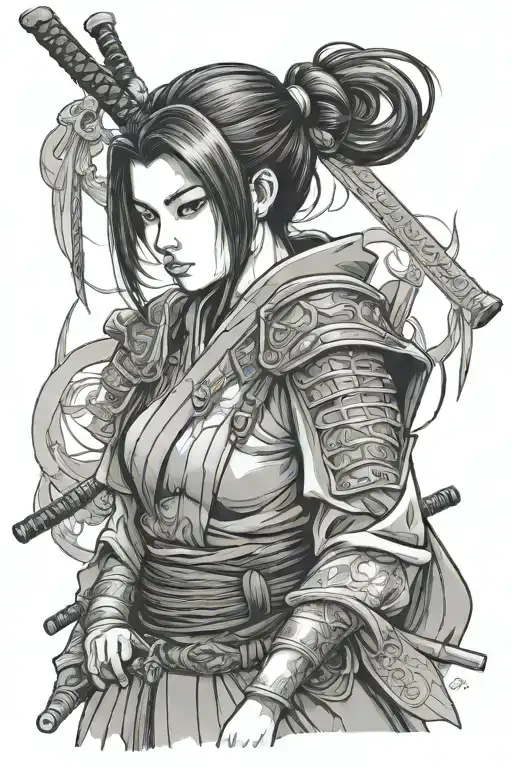 A beautiful brunette dressed as a samurai with a stern look on her face wearing a yoroi and a kabuto - Variation 5