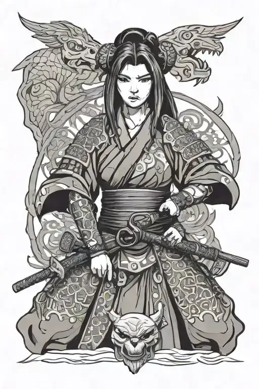 A beautiful brunette dressed as a samurai with a stern look on her face wearing a yoroi and a kabuto - Variation 6