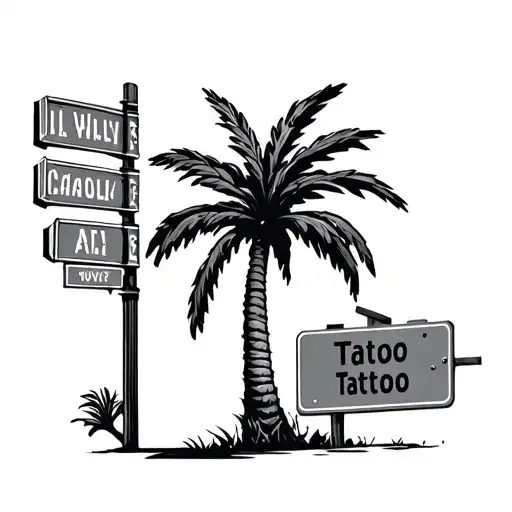 palm tree and street sign - Variation 2