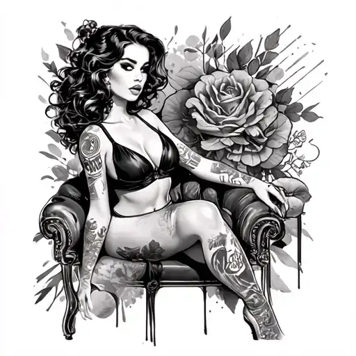 full body sexy pin up girl with tattoos - Variation 2